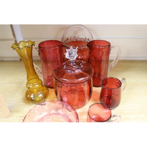 267 - A collection of Victorian cranberry glassware