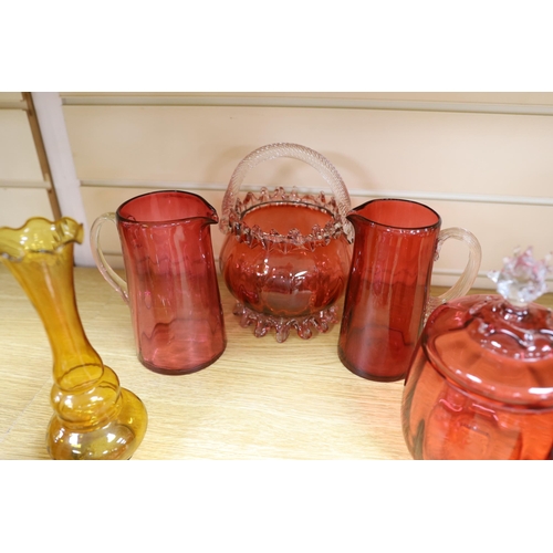 267 - A collection of Victorian cranberry glassware