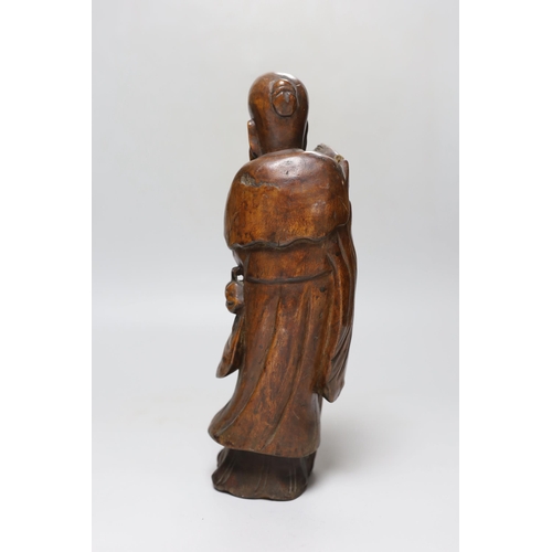 270 - A Chinese hardwood figure of Shou Lao, early 20th century, 29cm