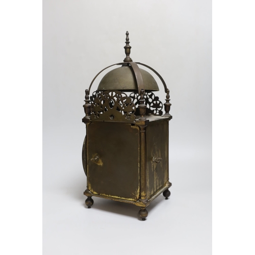 272 - A 16th century and later brass lantern clock by John Wise, later fusee movement, 39cm