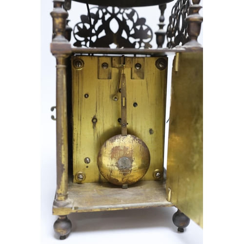 272 - A 16th century and later brass lantern clock by John Wise, later fusee movement, 39cm