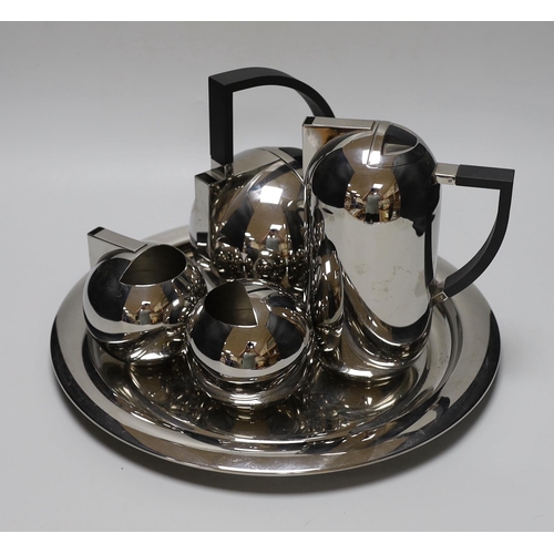 276 - An Oliver Hemming Nio stainless steel tea set