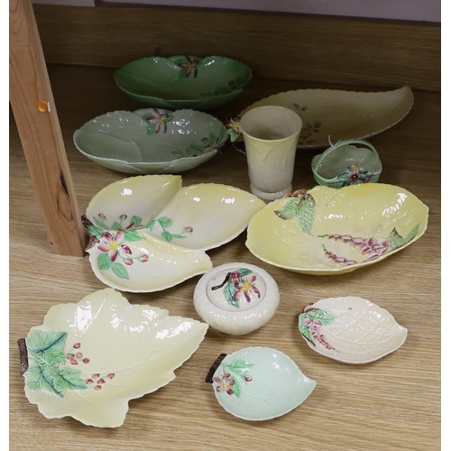 277 - A collection of Carlton Ware leaf moulded dishes, a cup and a preserve pot and cover