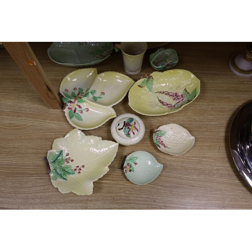 277 - A collection of Carlton Ware leaf moulded dishes, a cup and a preserve pot and cover
