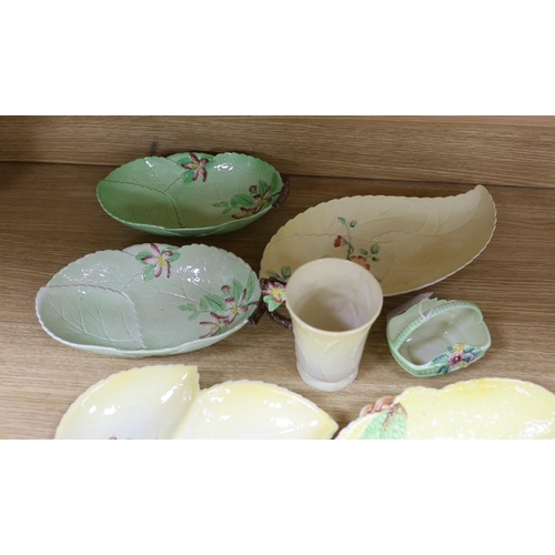 277 - A collection of Carlton Ware leaf moulded dishes, a cup and a preserve pot and cover