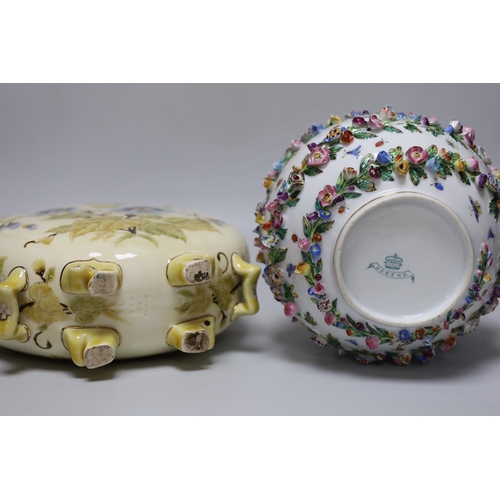 280 - A Zsolnay pottery moonflask and a Herend porcelain flower encrusted jar and cover, c.1895, tallest 3... 