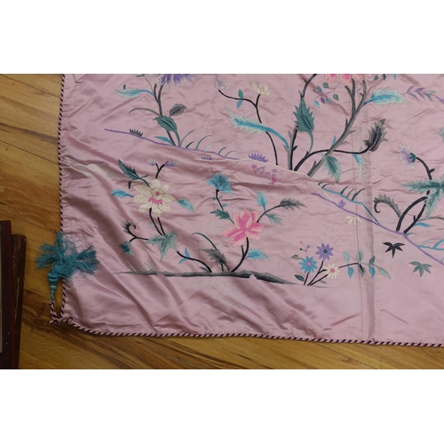 281 - An Oriental mauve ground embroidered silk shawl
