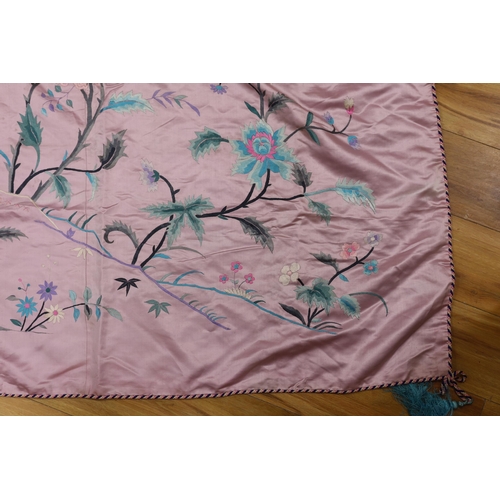 281 - An Oriental mauve ground embroidered silk shawl