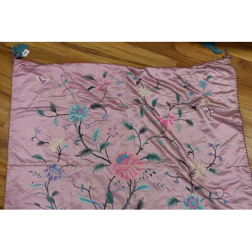 281 - An Oriental mauve ground embroidered silk shawl