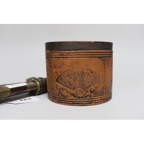 284 - Two Chinese knives and a terracotta lidded pot