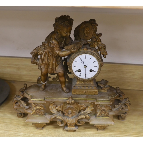 285 - A 19th century French gilt metal mounted figural mantel clock, 38cm