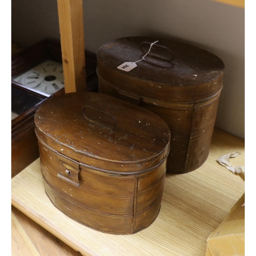 294 - Two painted toleware hat boxes