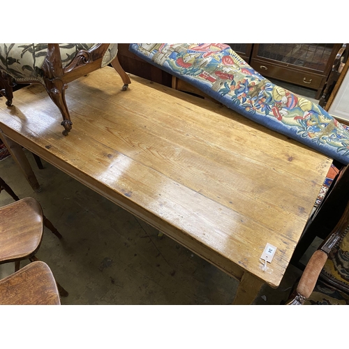 34 - A Victorian rectangular pine kitchen table, fitted drawer, length 182cm, width 87cm, height 74cm... 