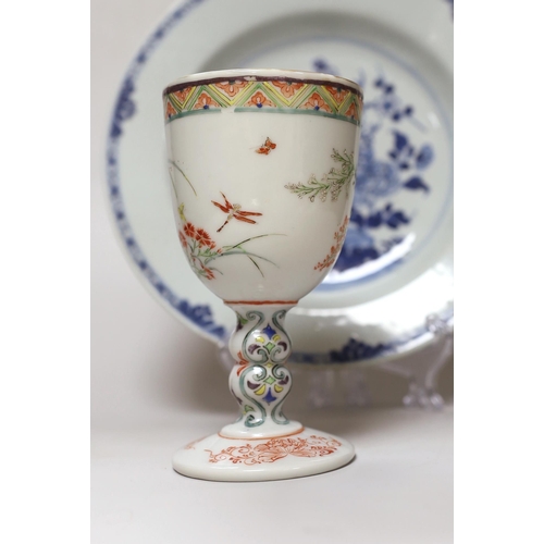 353 - An unusual Japanese porcelain goblet and an 18th century Chinese export blue and white plate