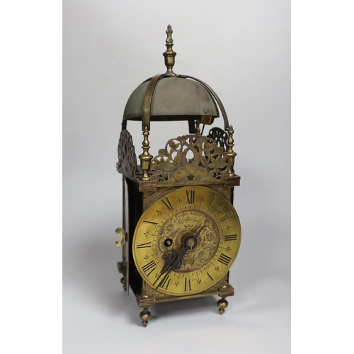 357 - A Victorian brass lantern mantel clock, inscribed Joseph Knibb