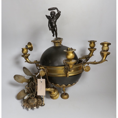 361 - A two colour bronze cherub ceiling fitting, approx 40cm high