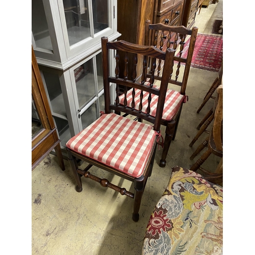 37 - A set of eight Lancashire rush seat spindle back dining chairs, plus one other