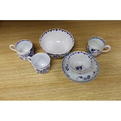 375 - A Liverpool tea bowl and saucer painted with trailing flowers, the saucer with an additional central... 