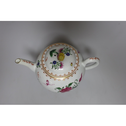 376 - A Worcester teapot and cover, painted with Chinese style flowers and winged insects, c.1770, 14cm ta... 
