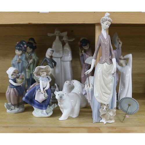 386 - A selection of fifteen Lladro figures, tallest 35cm