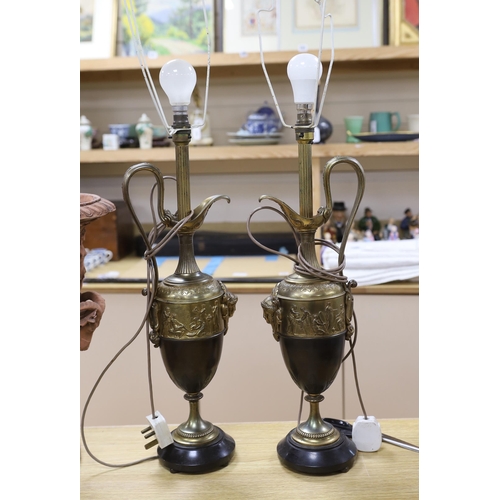 400 - A pair of reproduction classical ewer form desk / table lamps, 58cm to base of light bulb