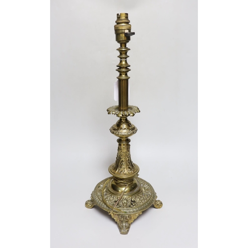 405 - A pierced brass table lamp