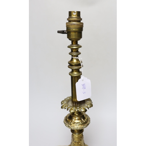 405 - A pierced brass table lamp