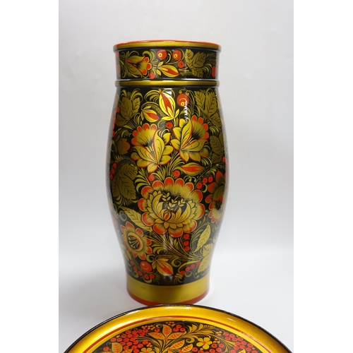425 - A group of Russian papier mache vases, mugs, a tray and boxes and a late 20th century Japanese clois... 