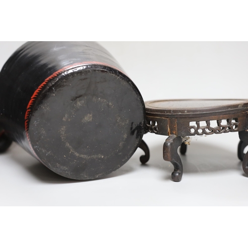 433 - A Burmese papier mache vase and cover on hardwood stand, 40cm