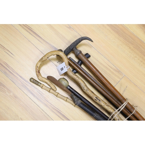 455 - Two horn handled walking sticks, four others, etc.
