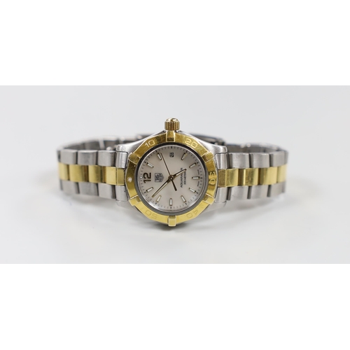 977 - A lady's modern steel and gold plated Tag Heuer Aquaracer quartz wrist watch, with mother of pearl d... 