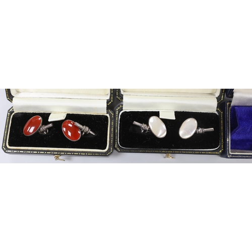 978 - Four pairs of modern cufflinks including 925 and blue guilloche enamel and 925 and carnelian and two... 