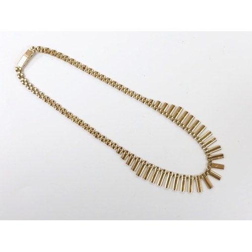 986 - A 1970's  9ct yellow gold fringe necklace, 40cm, 20 grams.