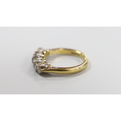 996 - A modern 18ct gold and graduated five stone diamond set half hoop ring, size J, gross weight 3.9 gra... 