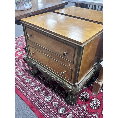 1236A - A pair of George I style giltwood and walnut two drawer chests, width 72cm, depth 41cm, height 71cm... 