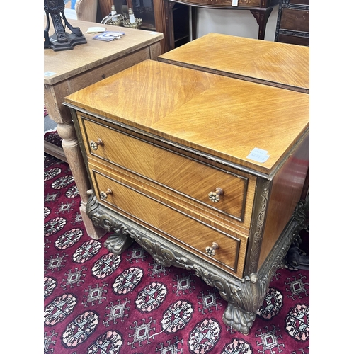 1236A - A pair of George I style giltwood and walnut two drawer chests, width 72cm, depth 41cm, height 71cm... 