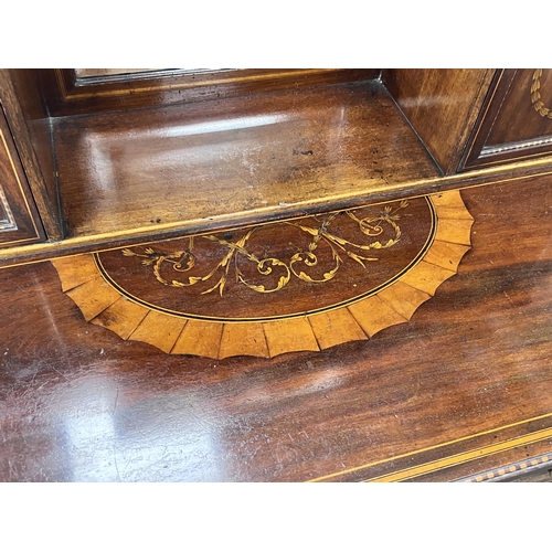 1245 - An Edwardian marquetry inlaid mahogany bonheur du jour, in the manner of Edwards & Roberts, width 92... 