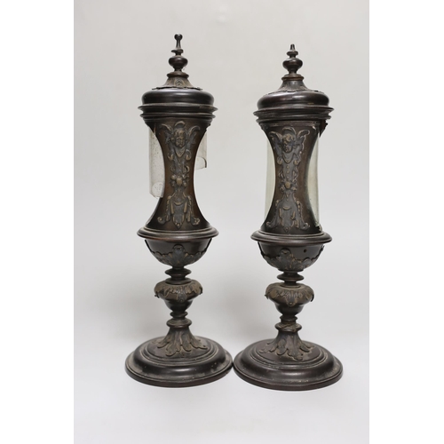 1254 - A pair of Victorian walnut reliquaries, 29cm
