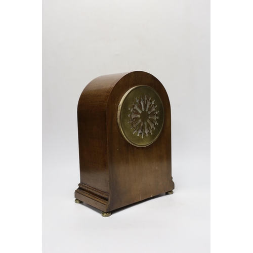 1257 - An Edwardian inlaid mahogany mantel clock, 29cm