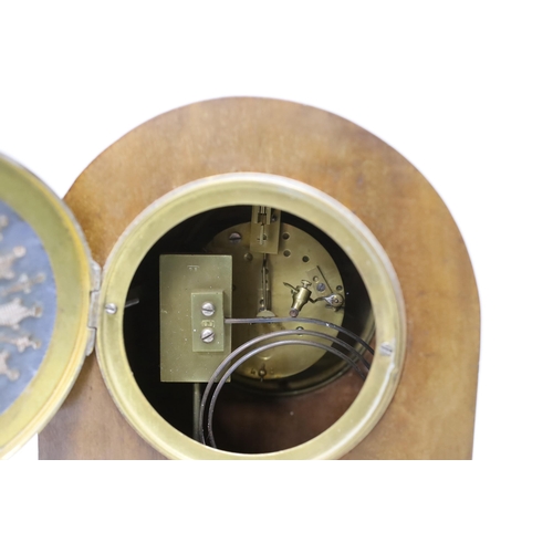 1257 - An Edwardian inlaid mahogany mantel clock, 29cm