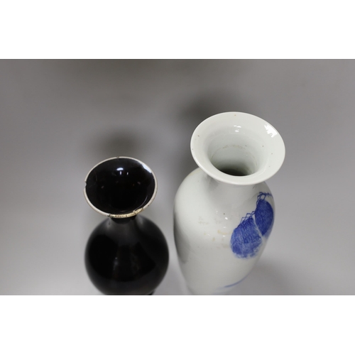 1269 - A Chinese mirror-black glazed vase, 18th century and a 19th century Chinese blue and white 'horses' ... 