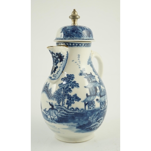 108 - A Chinese blue and white jug and cover, Qianlong period, finely painted with a boy riding an ox in a... 