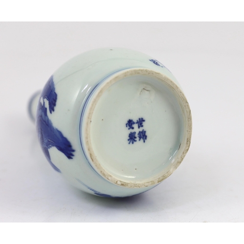 116 - A Chinese blue and white Zhong Kui inscribed bottle vase, early Kangxi period, painted with Zhong ... 