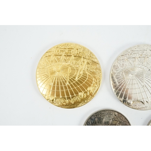 10 - Jacqueline Stieger (b.1936) for Royal Mint, two prototype silver-gilt (Millennium) Dome medals, and ... 