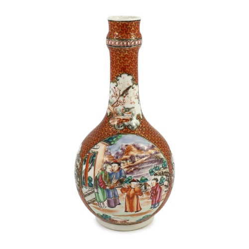 105 - A Chinese famille rose 'Mandarin' water bottle (guglet), Qianlong period, each side painted with man... 