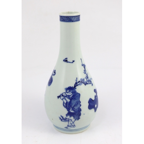 116 - A Chinese blue and white Zhong Kui inscribed bottle vase, early Kangxi period, painted with Zhong ... 