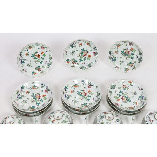 133 - A large Chinese famille rose table service, late Qing/early Republic period, each piece painted with... 