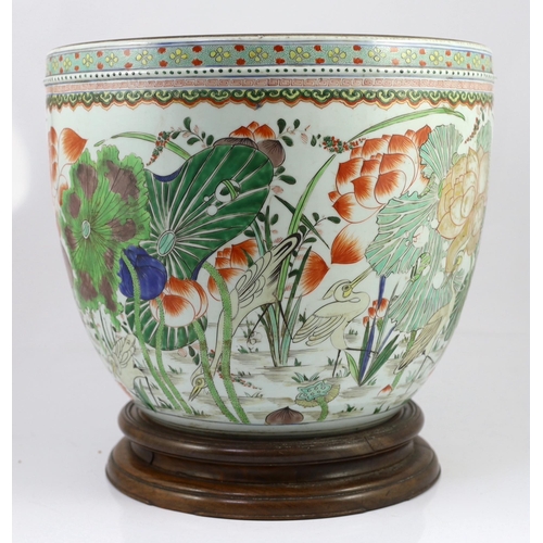 154 - A large Samson famille verte lotus fishbowl, in Kangxi style, 19th century, the robustly potted U-... 