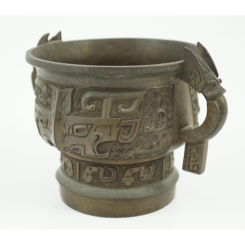 197 - A Chinese archaistic bronze vessel, gui, 17th/18th century, crisply cast in imitation of a Western Z... 