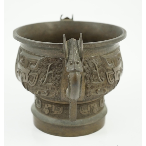 197 - A Chinese archaistic bronze vessel, gui, 17th/18th century, crisply cast in imitation of a Western Z... 